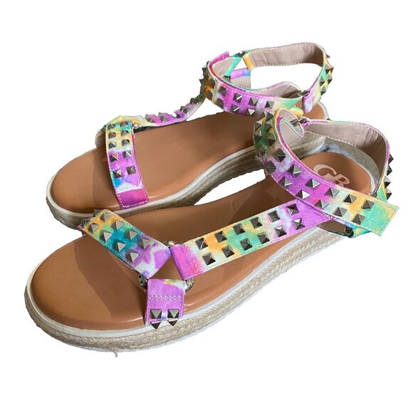 New Gianni Bini Rainbow Studded Platform Espadrille Sandals Ankle Straps Size 9M - Picture 3 of 14